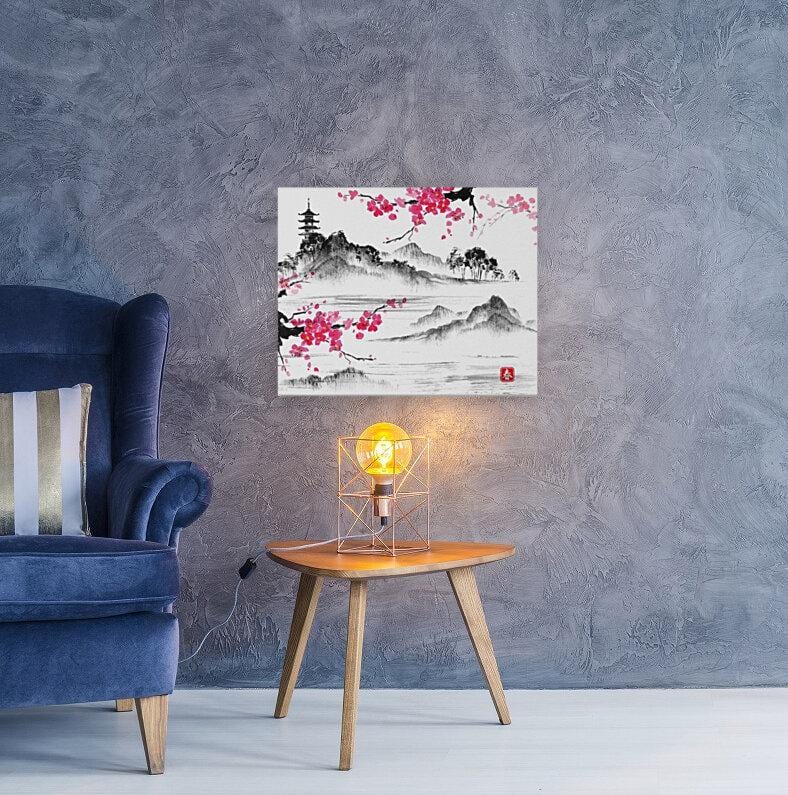 Sakura Classical Lake (Premium Canvas Art w/ 1.25" Depth Frame Ready To Hang)