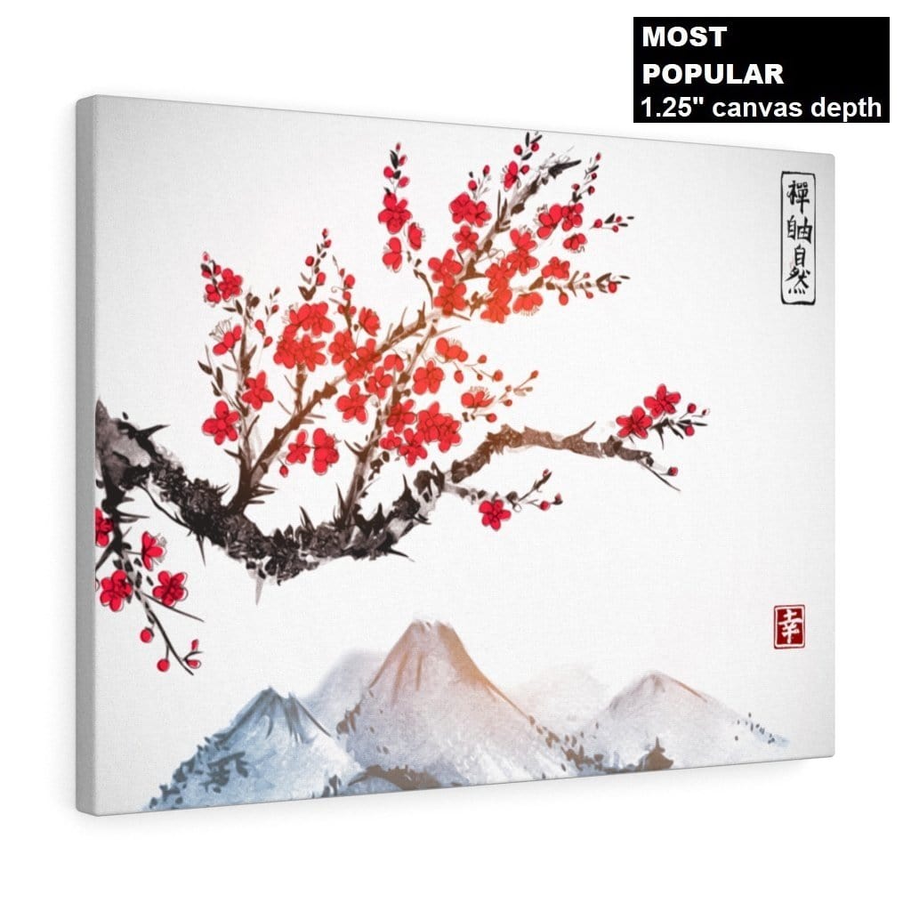 The Cherry Blossom Blooms Over Fuji (Premium Canvas Art w/ 1.25" Depth Frame Ready To Hang)