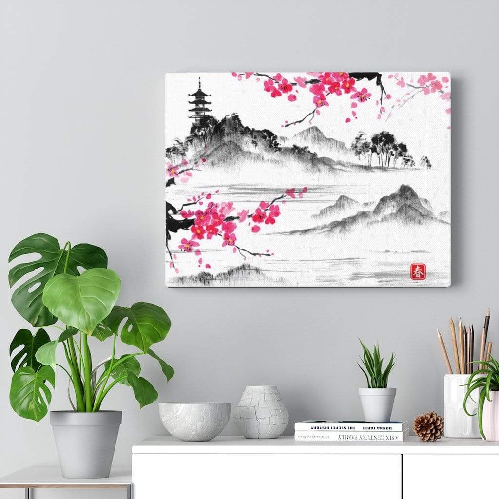 Sakura Classical Lake (Premium Canvas Art w/ 1.25" Depth Frame Ready To Hang)