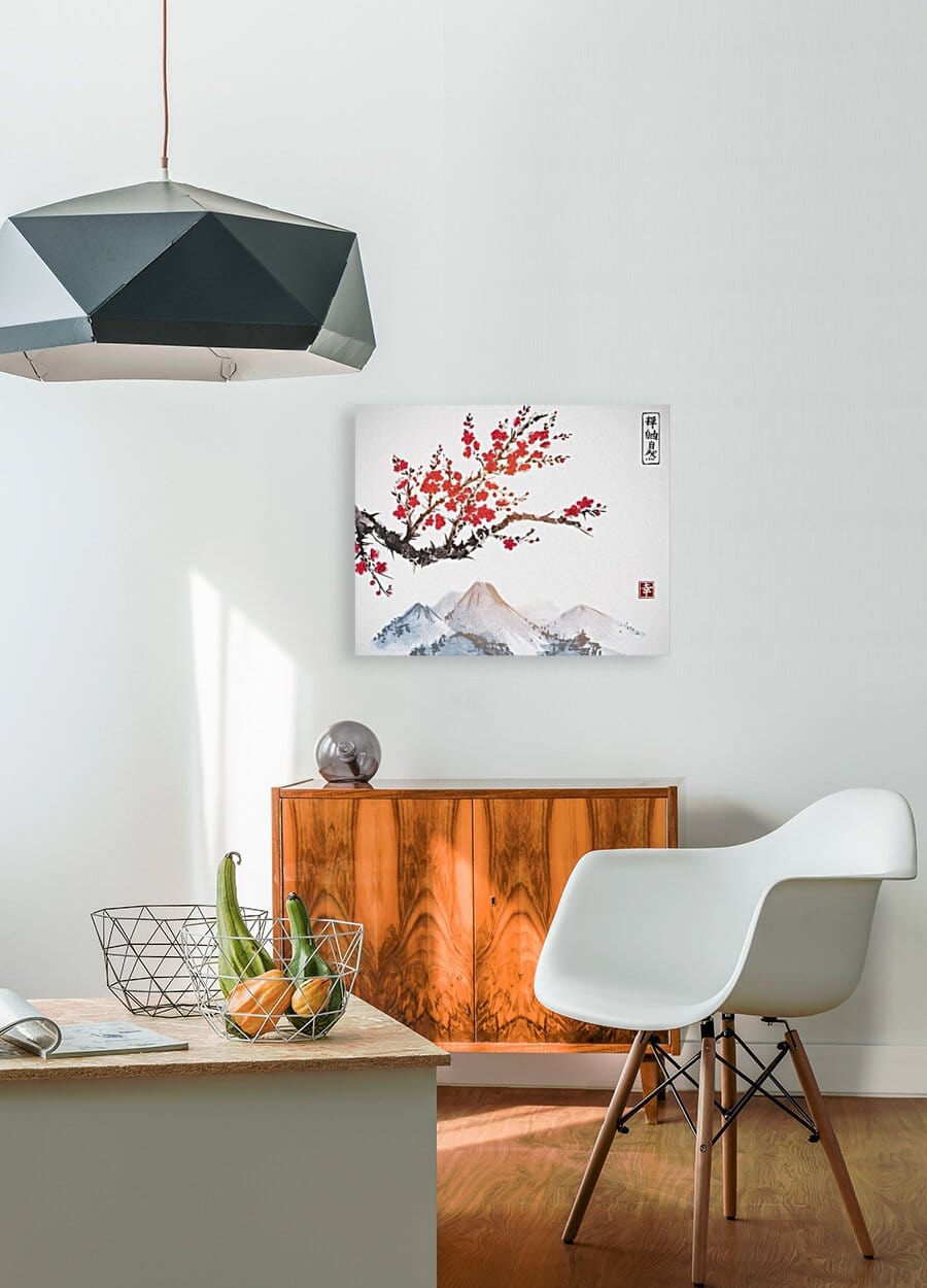 The Cherry Blossom Blooms Over Fuji (Premium Canvas Art w/ 1.25" Depth Frame Ready To Hang)