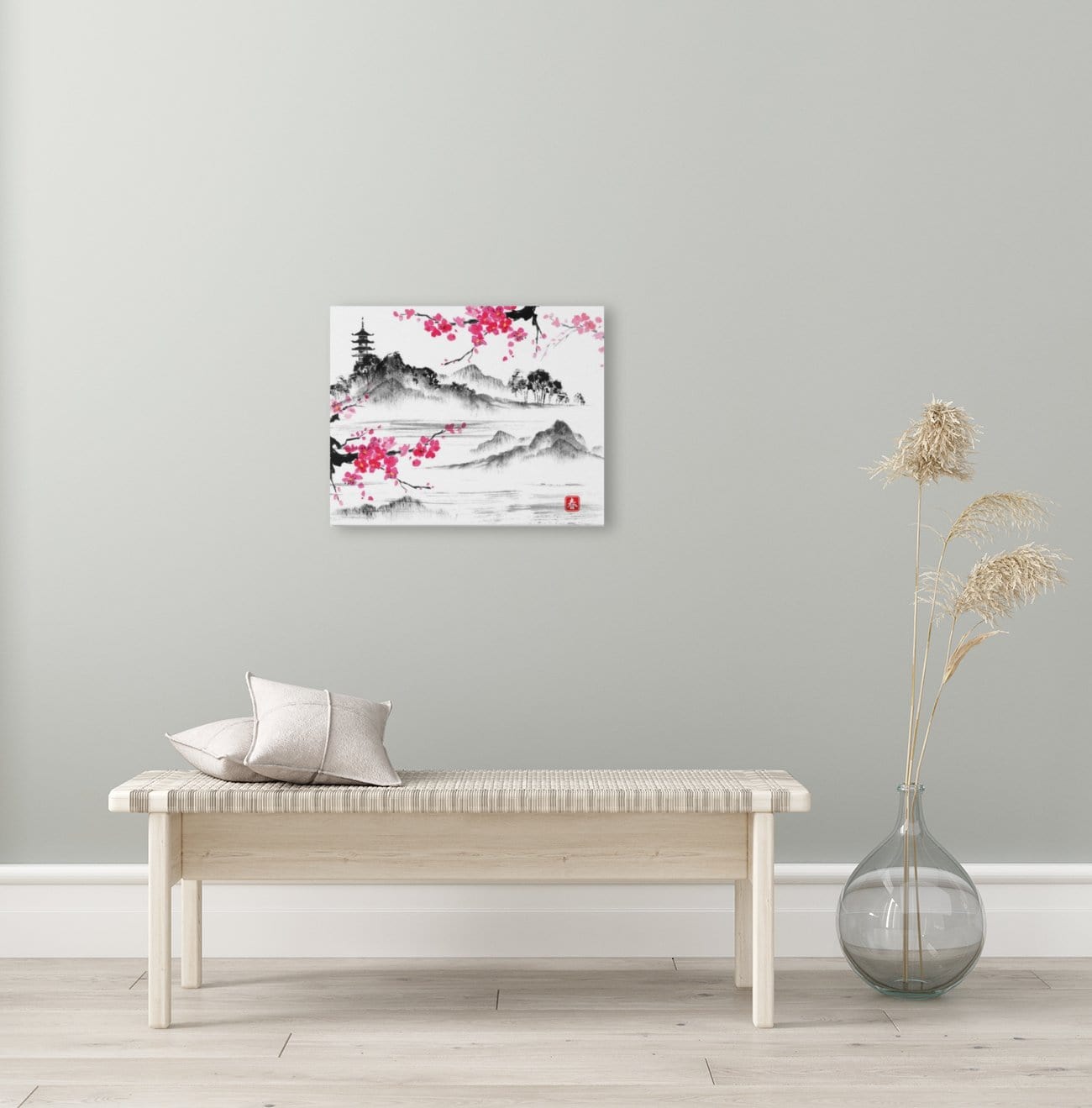 Sakura Classical Lake (Premium Canvas Art w/ 1.25" Depth Frame Ready To Hang)