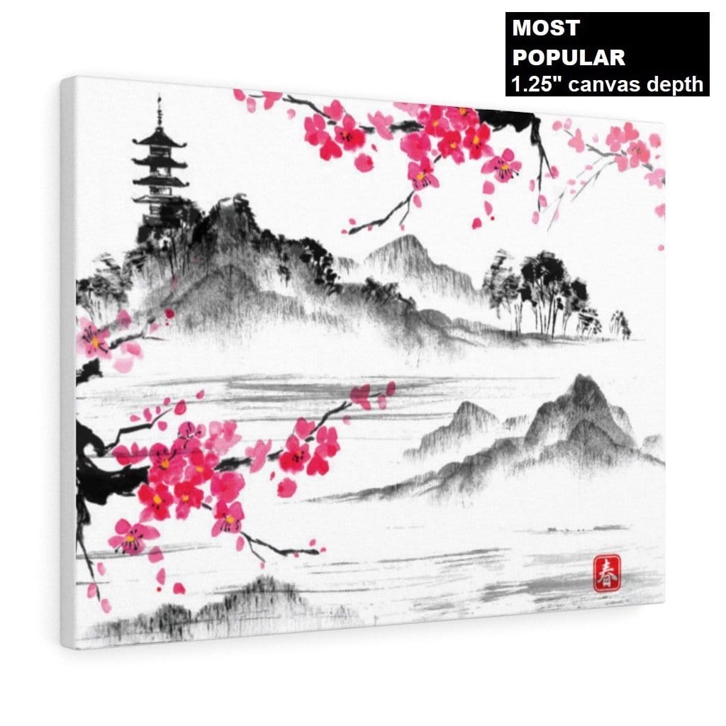 Sakura Classical Lake (Premium Canvas Art w/ 1.25" Depth Frame Ready To Hang)