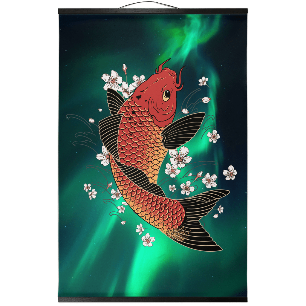 Prosperous Koi In The Sakura Pond Hanging Canvas Scroll