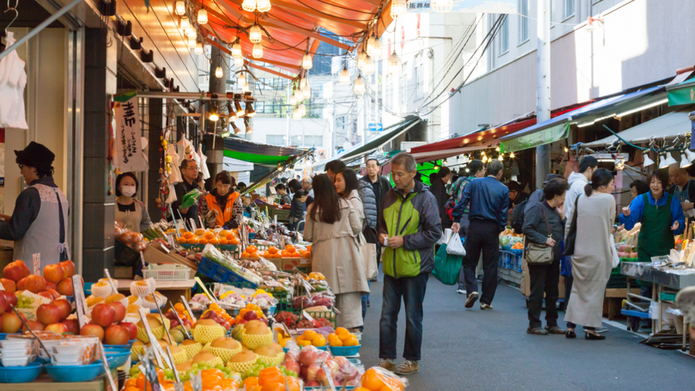 Typical Morning Street Market In Japan