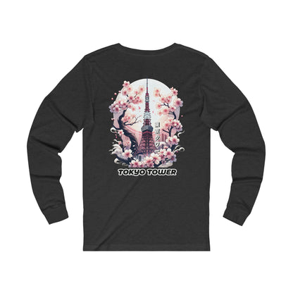 Tokyo Tower Under The Sakura Unisex Long Sleeve Tee (Back Print)