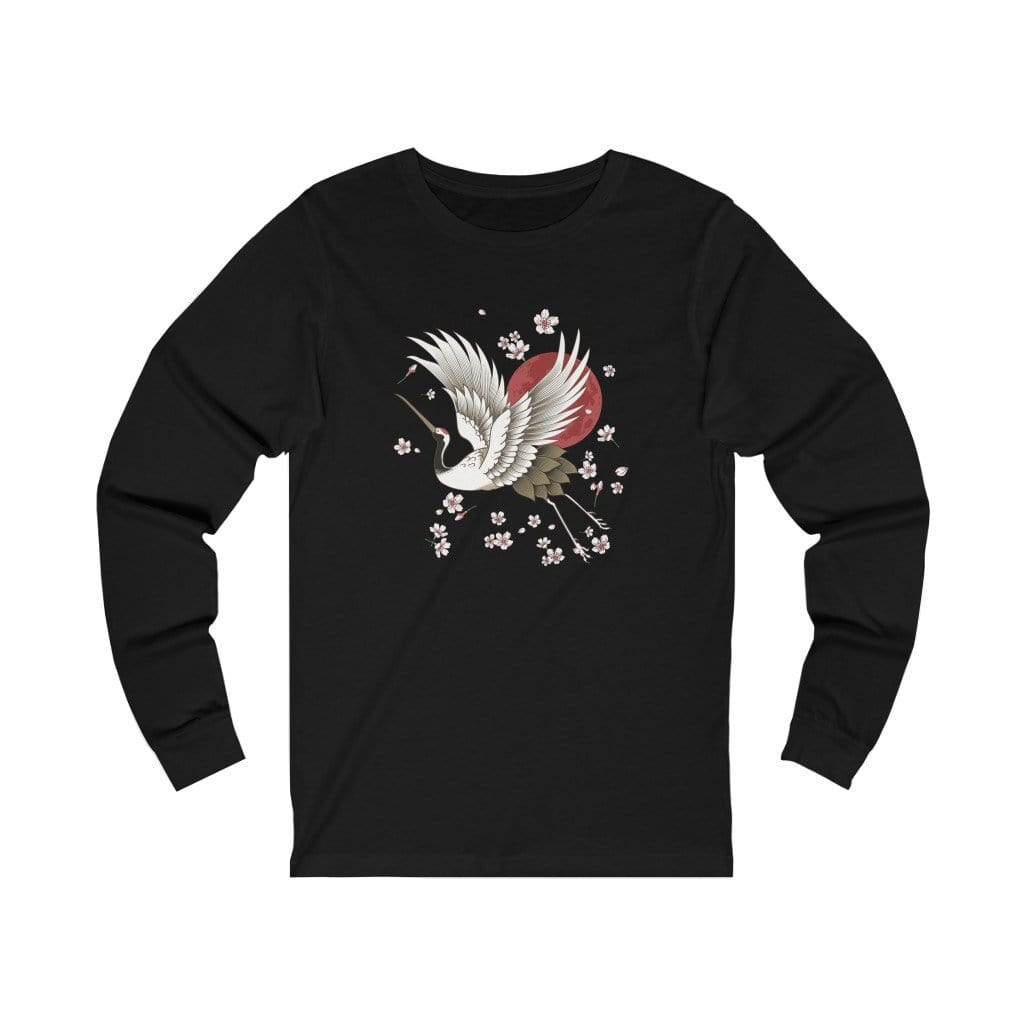 Sakura Graceful Crane Unisex Long Sleeve Tee