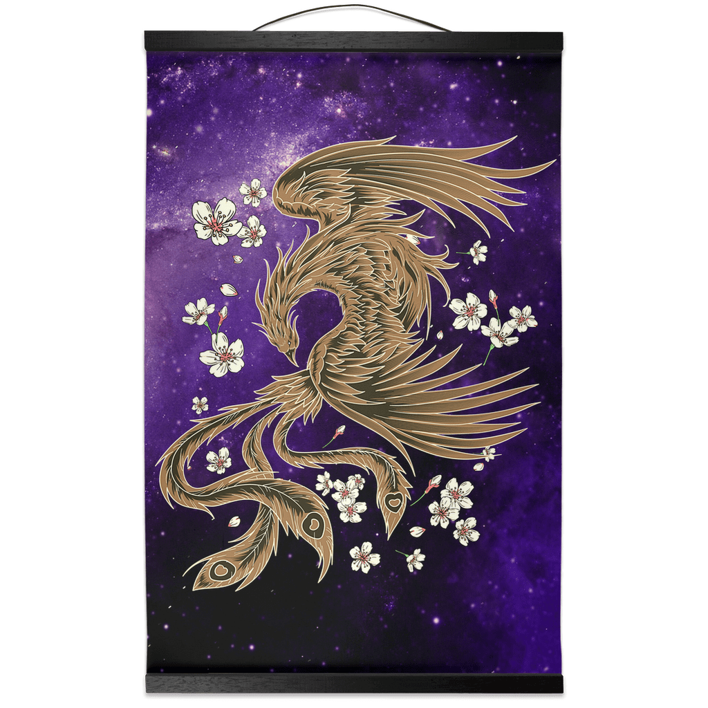 Fiery Phoenix In The Sakura Sky Hanging Canvas Scroll