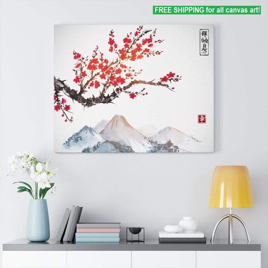 The Cherry Blossom Blooms Over Fuji (Premium Canvas Art w/ 1.25" Depth Frame Ready To Hang)