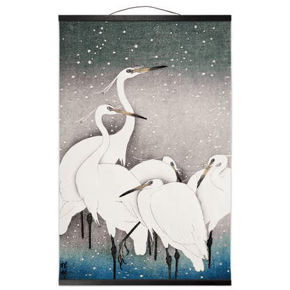 Group of Herons Hanging Canvas Scroll