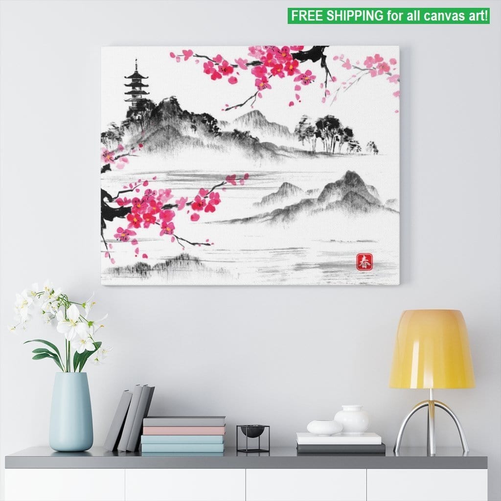 Sakura Classical Lake (Premium Canvas Art w/ 1.25" Depth Frame Ready To Hang)