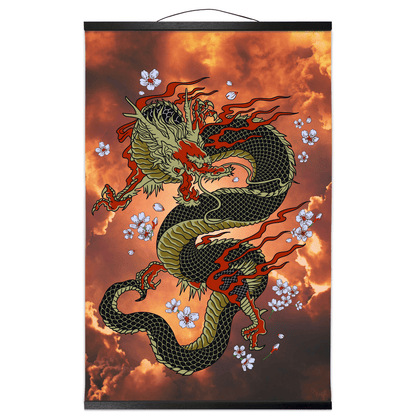 Power Dragon Sakura Hanging Canvas Scroll