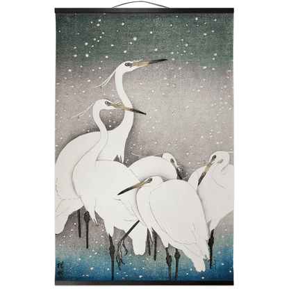 Group of Herons Hanging Canvas Scroll