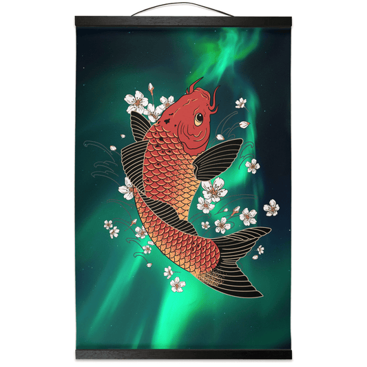 Prosperous Koi In The Sakura Pond Hanging Canvas Scroll