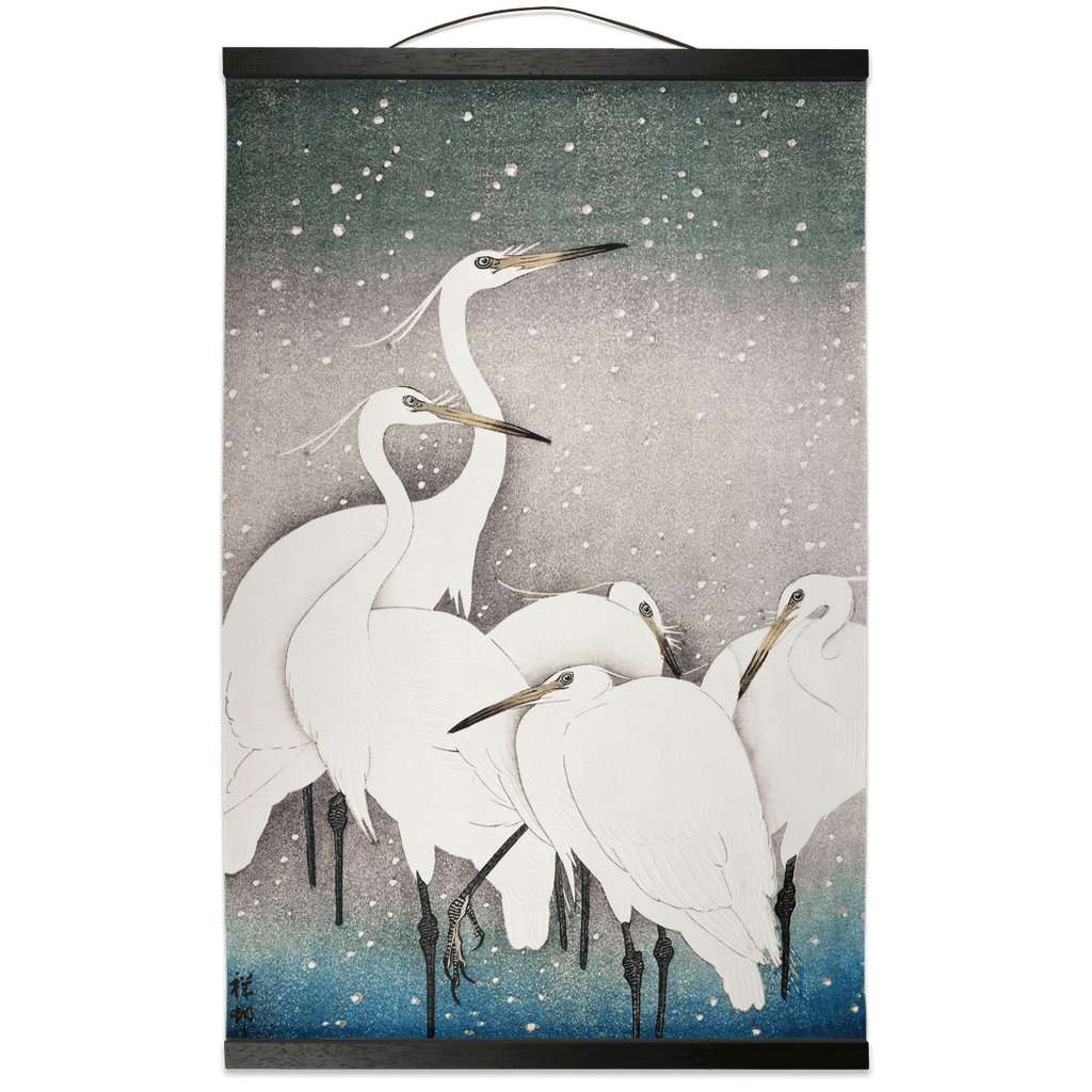 Group of Herons Hanging Canvas Scroll