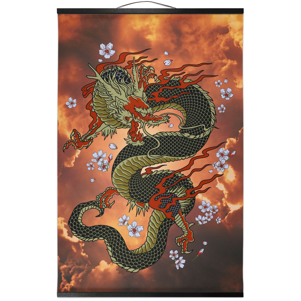 Power Dragon Sakura Hanging Canvas Scroll