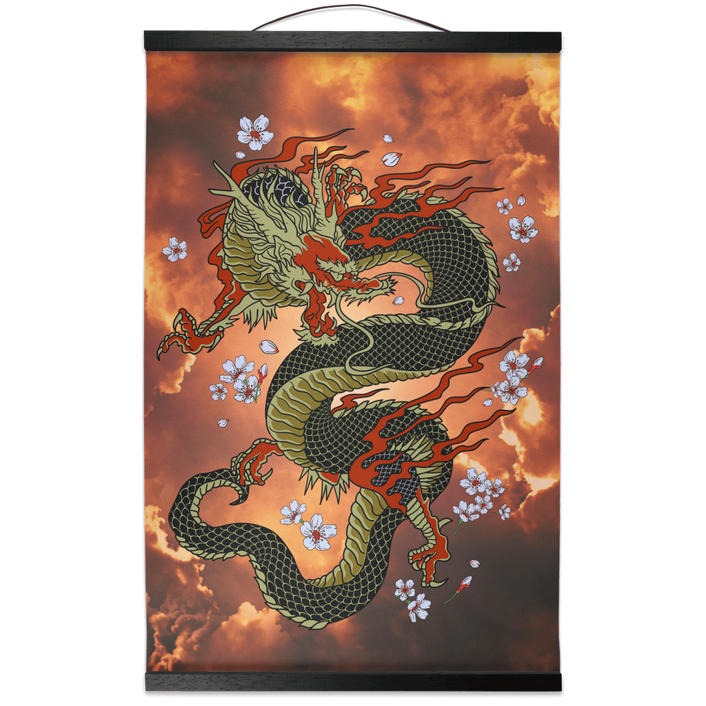 Power Dragon Sakura Hanging Canvas Scroll